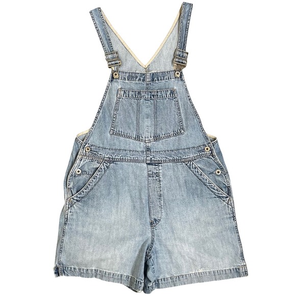 Vtg GAP Industrial Denim Overalls Shorts Womens M Light Wash Distressed Y2K 90s - Picture 1 of 11